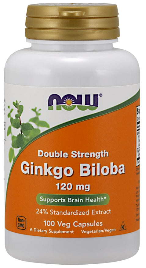 Ginkgo Biloba Double Strength, 120mg - 100 vcaps - NOW Foods | WestPharmacy.nl - Cognitive Support