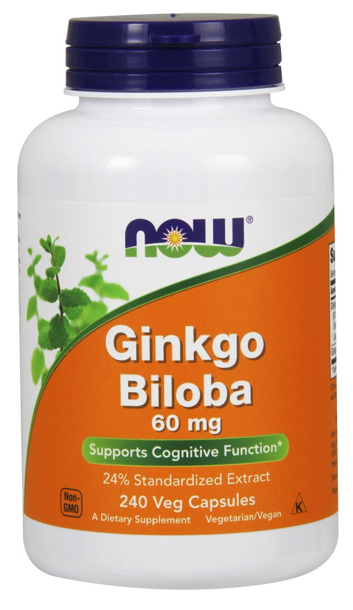 Ginkgo Biloba, 60mg - 240 vcaps - NOW Foods | WestPharmacy.nl - Cognitive Support