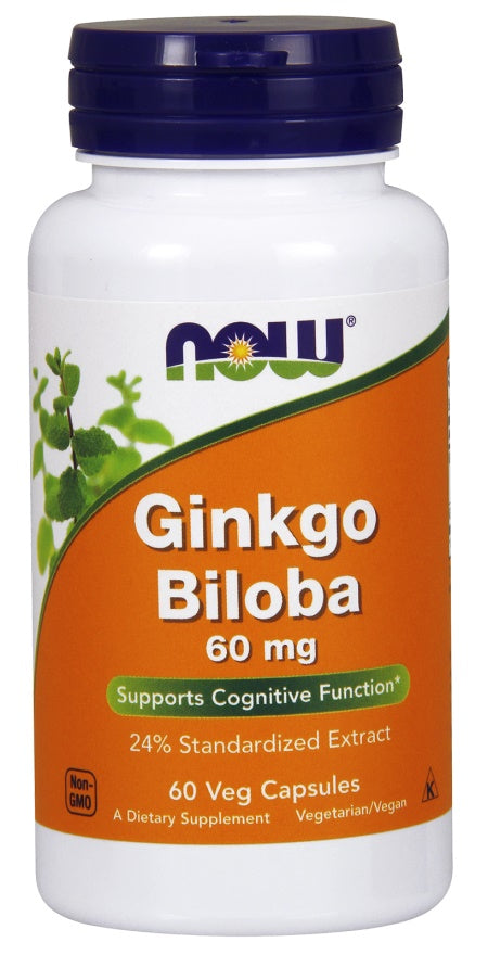 Ginkgo Biloba, 60mg - 60 vcaps - NOW Foods | WestPharmacy.nl - Cognitive Support