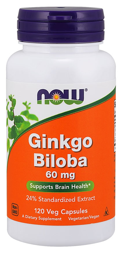 Ginkgo Biloba, 60mg - 120 vcaps - NOW Foods | WestPharmacy.nl - Cognitive Support