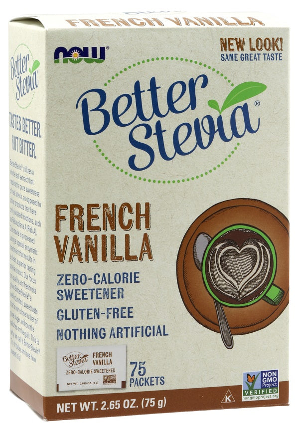 Better Stevia Packets, French Vanilla - 75 packets - NOW Foods | WestPharmacy.nl - Nutrition