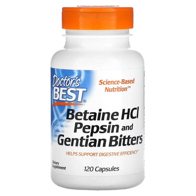 Betaine HCl Pepsin & Gentian Bitters - 120 caps - Doctor's Best | WestPharmacy.nl - Digestive Health