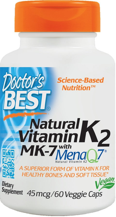 Natural Vitamin K2 MK7 with MenaQ7, 45mcg - 60 vcaps - Doctor's Best | WestPharmacy.nl - Vitamins