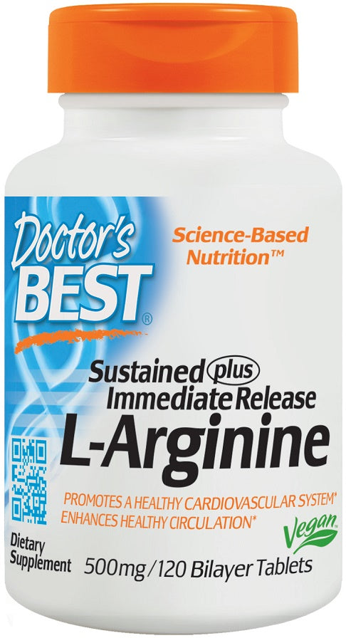 L-Arginine - Sustained + Immediate Release, 500mg - 120 tablets - Doctor's Best | WestPharmacy.nl - Amino Acids and BCAAs