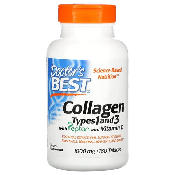 Collagen Types 1 and 3 with Peptan and Vitamin C, 1000mg - 180 tabs - Doctor's Best | WestPharmacy.nl - Joint Support