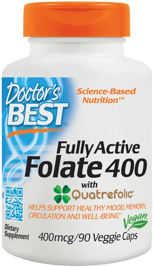 Fully Active Folate 400 with Quatrefolic, 400mcg - 90 vcaps - Doctor's Best | WestPharmacy.nl - Blood Support