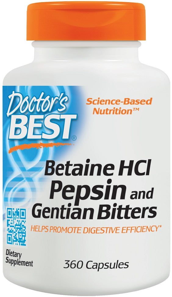 Betaine HCl Pepsin & Gentian Bitters - 360 caps - Doctor's Best | WestPharmacy.nl - Digestive Health