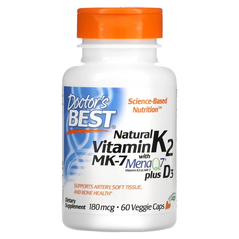 Natural Vitamin K2 MK7 with MenaQ7 plus D3, 180mcg - 60 vcaps - Doctor's Best | Vaistine1.lt | WestPharmacy.eu