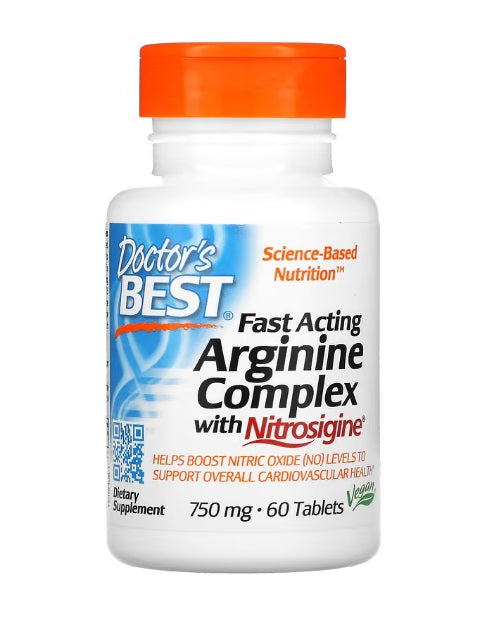 Fast Acting Arginine Complex with Nitrosigine, 750mg - 60 tablets - Doctor's Best | WestPharmacy.nl - Cardiovascular Health
