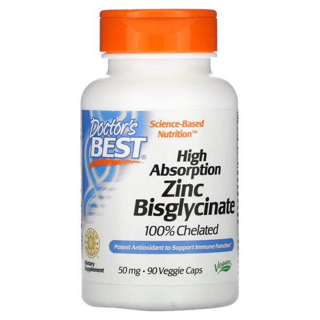 High Absorption Zinc Bisglycinate, 50mg - 90 vcaps - Doctor's Best | WestPharmacy.nl - Minerals