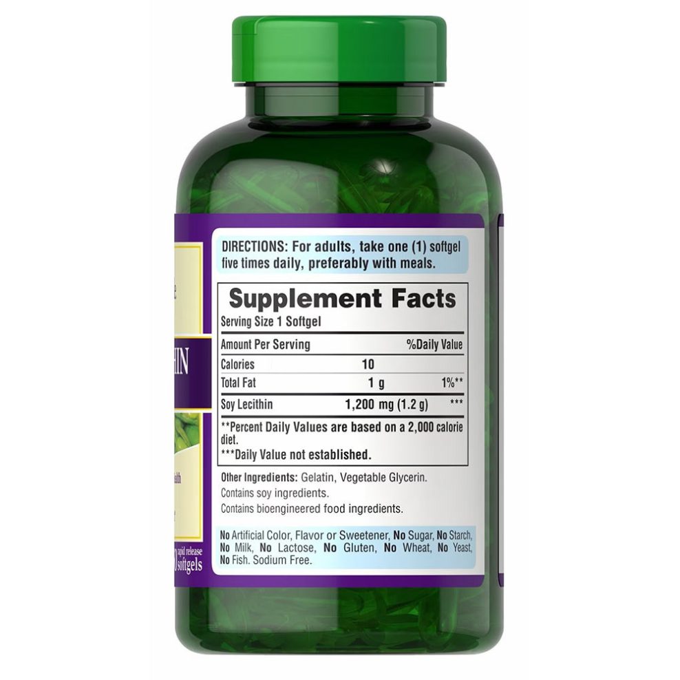 Soy Lecithin, 1200mg - 250 softgels - Puritan's Pride - back - WestPharmacy.nl
