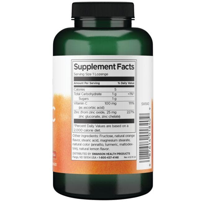 Zinc & C Lozenges - Orange & Lemon Flavor - Imunitetui - N200 - Swanson - Vaistine1.lt