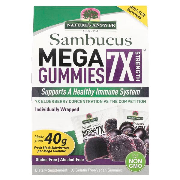 Sambucus Mega Gummies 7X Strength, Black Elderberry - 30 vegan gummies - Nature's Answer - Vaistine1.lt - WestPharmacy.eu