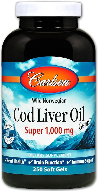 Wild Norwegian Cod Liver Oil Gems, 1000mg - 250 softgels - Carlson Labs - Vaistine1.lt - WestPharmacy.eu