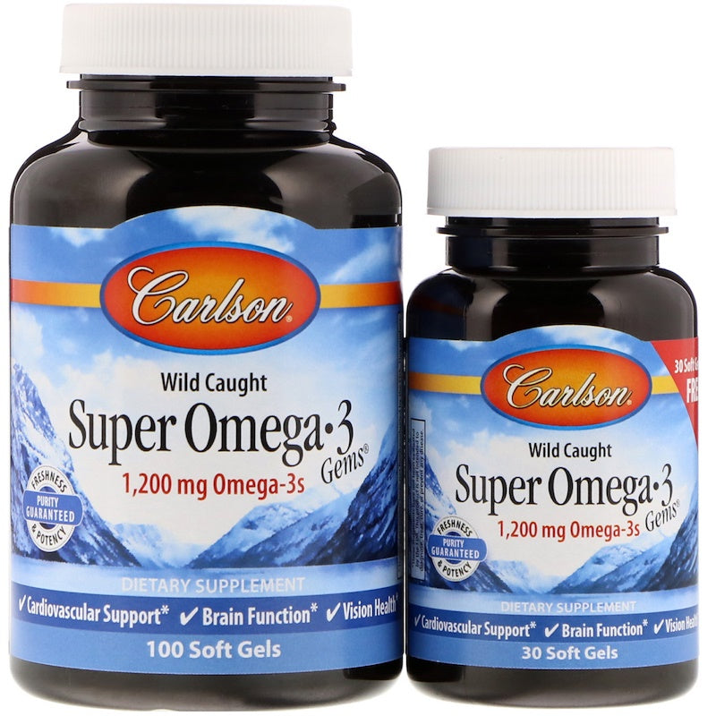 Wild Caught Super Omega-3 Gems, 1200mg - 100 + 30 softgels - Carlson Labs - Vaistine1.lt - WestPharmacy.eu