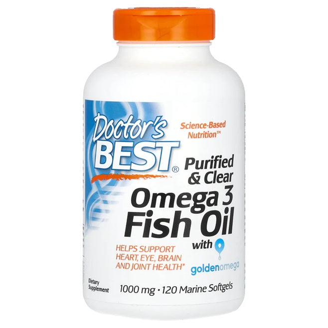 Purified & Clear Omega 3 Fish Oil, 1000mg - 120 marine softgels - Doctor's Best | Vaistine1.lt | WestPharmacy.eu