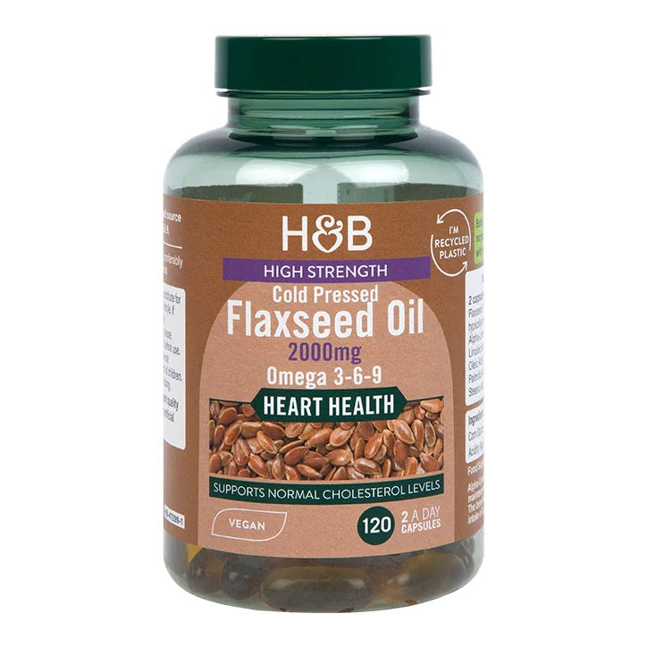 High Strength Cold Pressed Flaxseed Oil, 2000mg - 120 vcaps - Holland & Barrett | WestPharmacy.nl - Cardiovascular Health