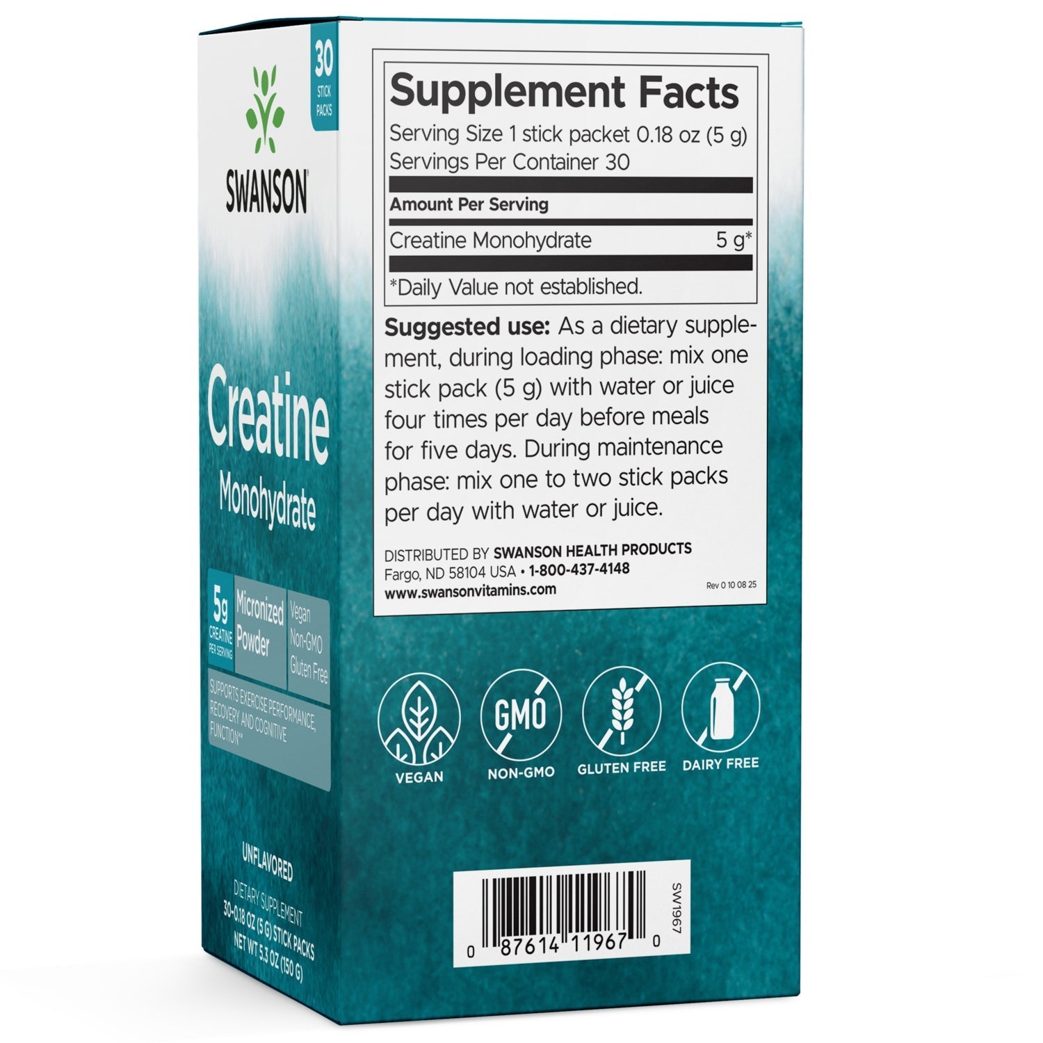 Swanson Creatine Monohydrate supplement packaging with label on a white background -  WestPharmacy.nl
